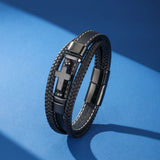 Bracelet Homme Cuir Onyx Croix de Foi - Biloria