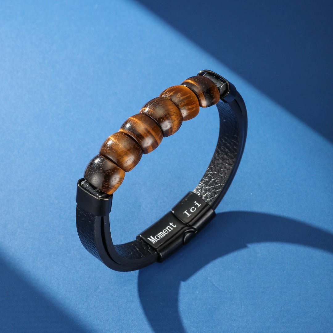 Bracelet Homme Cuir Pierres Naturelles Force Totale - Biloria