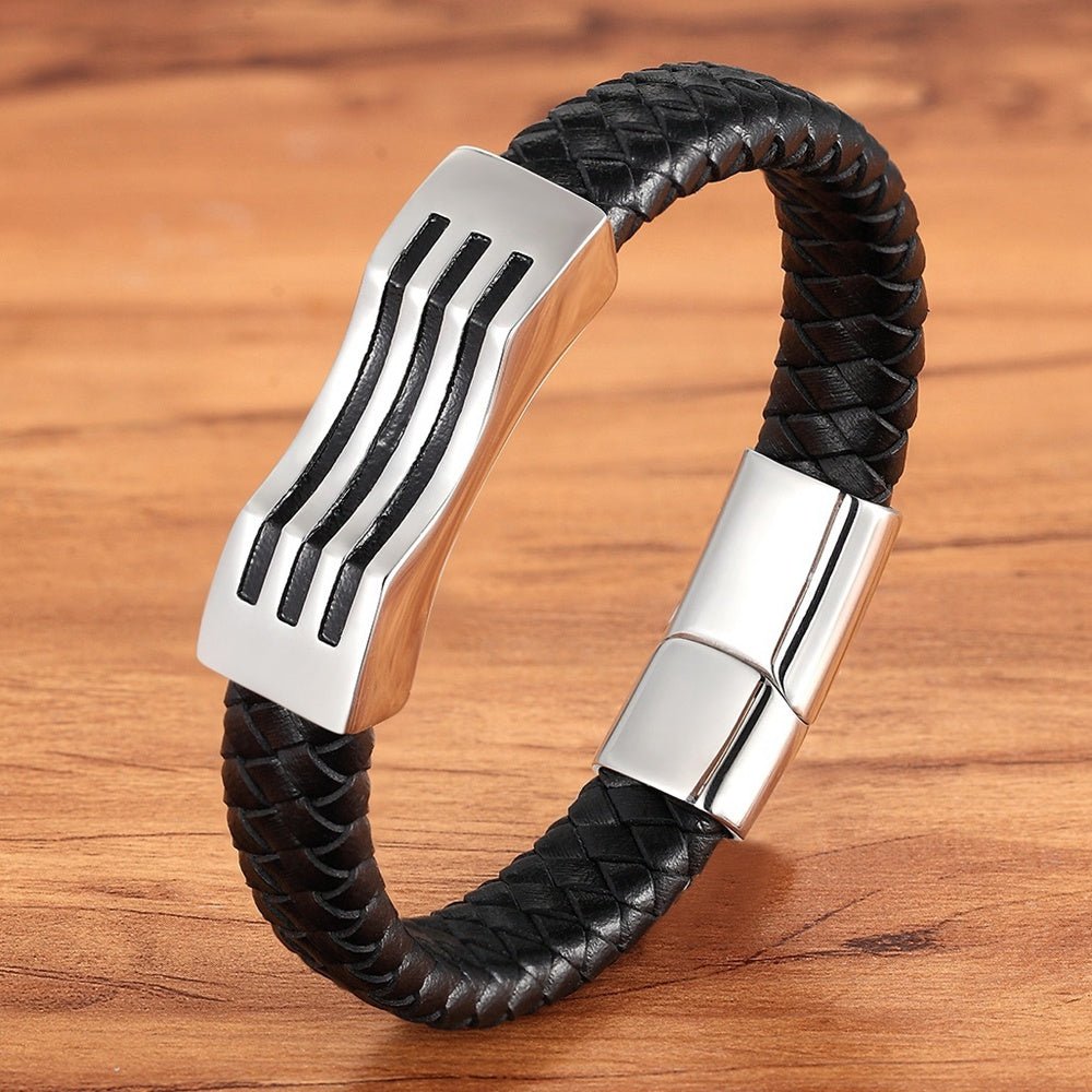 Bracelet Homme Cuir Vague – Élégance Minimaliste - Biloria