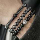 Bracelet Homme Hématite Obsidienne Flocon de Neige Protection Racine - Biloria