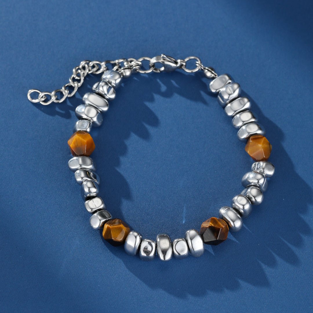 Bracelet Homme Hématite Œil de Tigre – Énergie Solaire et Protection - Biloria