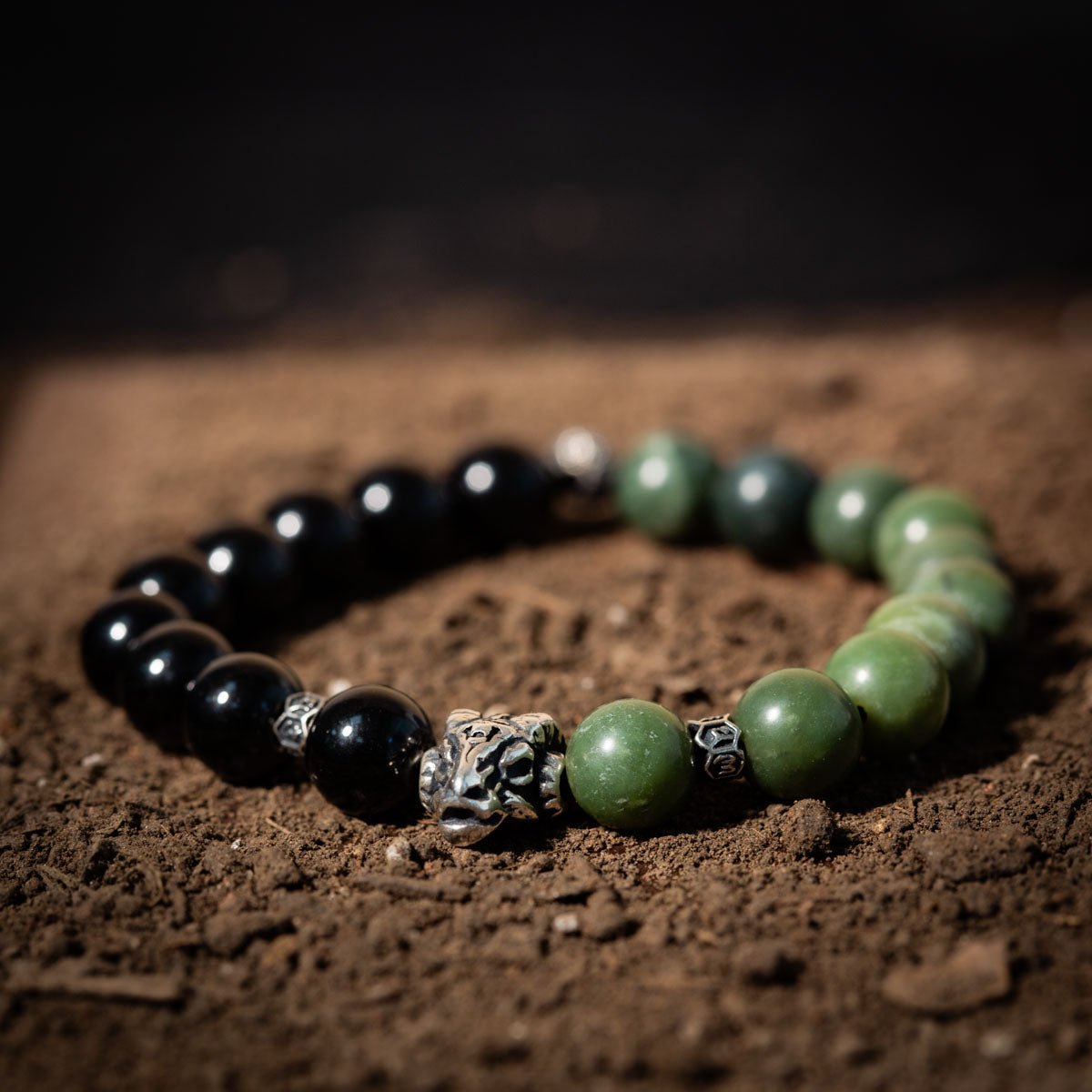 Bracelet Homme Jade Olive et Obsidienne Noire – Argent 925 - Biloria