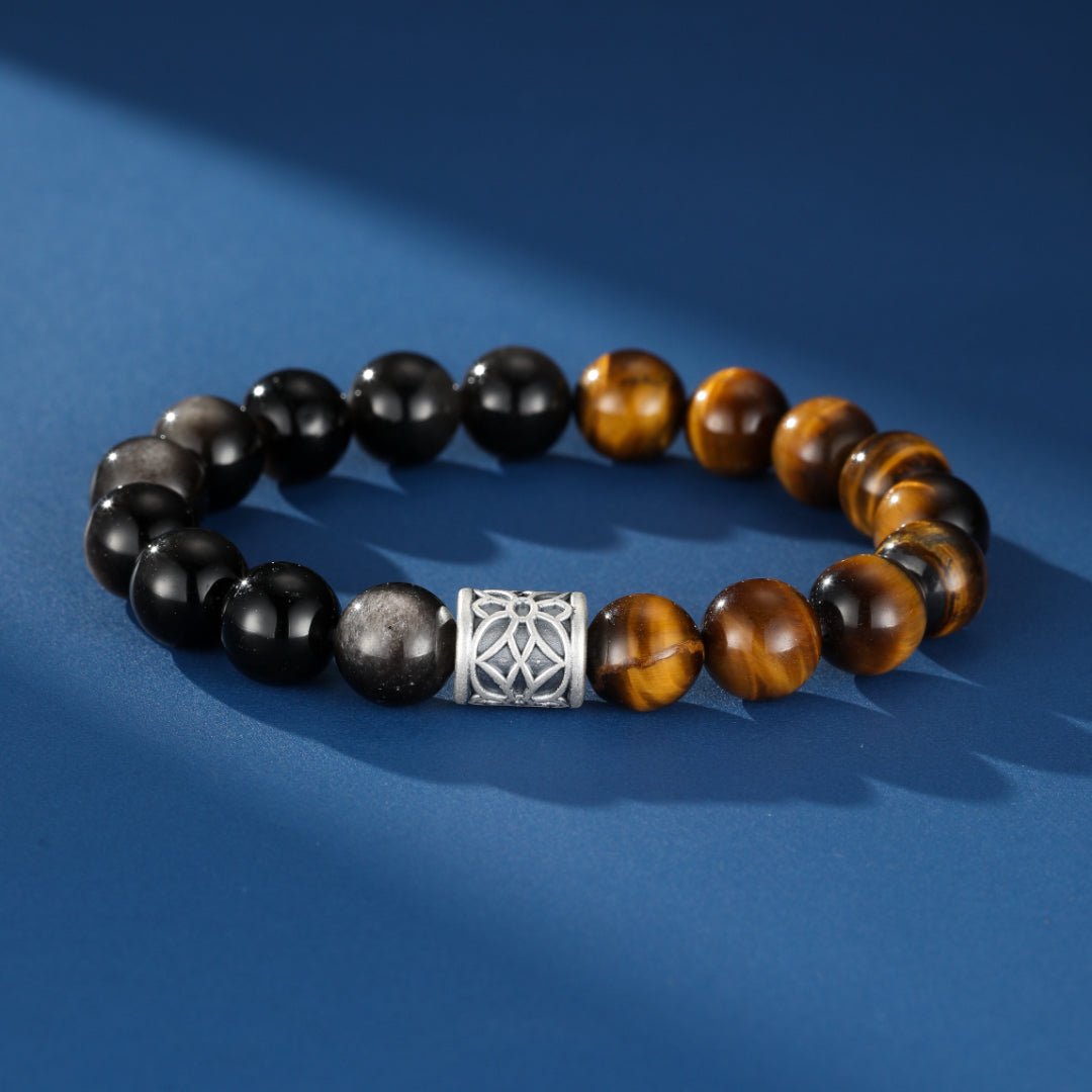 Bracelet Homme Œil de Tigre Obsidienne Argent 999 – Bijou Protecteur - Biloria