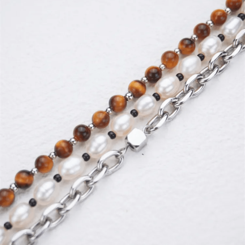 Bracelet Homme Perle et Œil de Tigre – Cadeau Naturel - Biloria