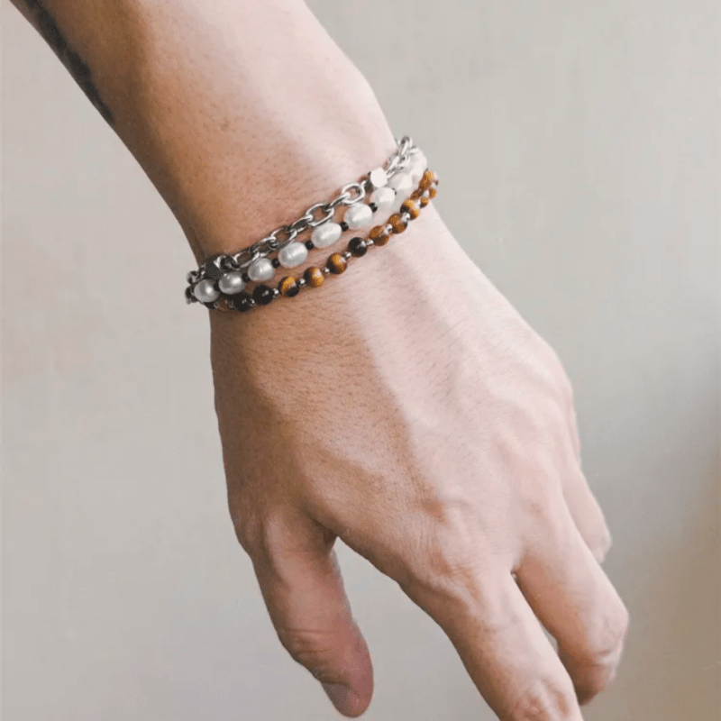 Bracelet Homme Perle et Œil de Tigre – Cadeau Naturel - Biloria