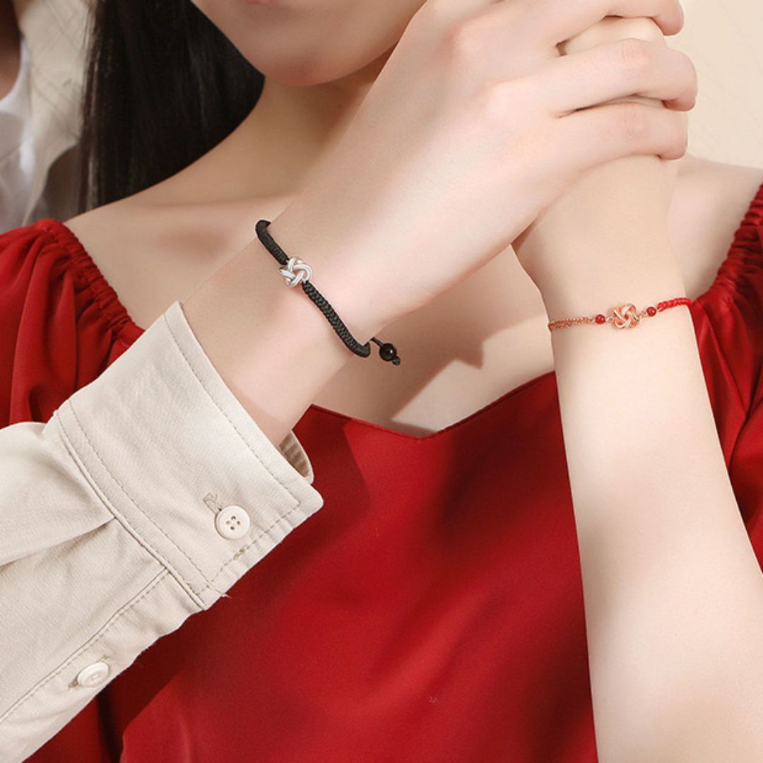Bracelet Infini Couple Rouge et Noir – Argent 925 Trèfle Chance - Biloria
