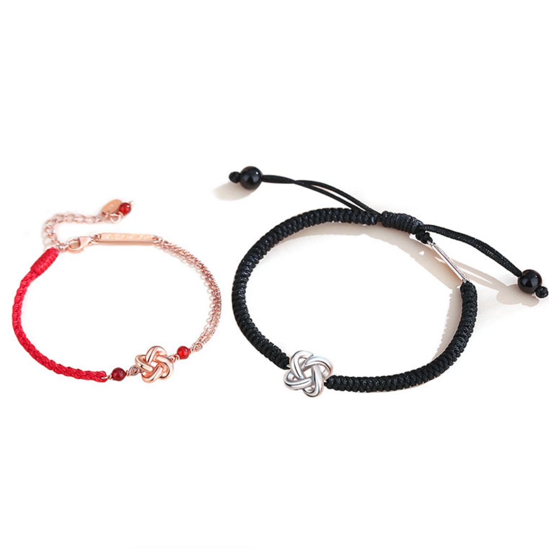 Bracelet Infini Couple Rouge et Noir – Argent 925 Trèfle Chance - Biloria
