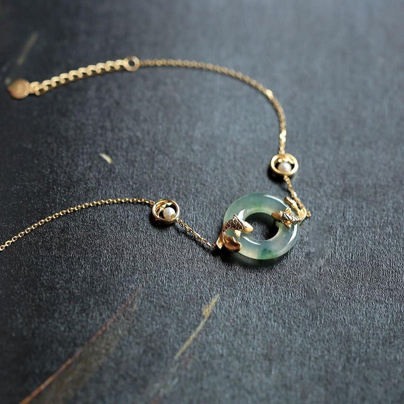 Bracelet Jade Carpe Koï Plaqué Or – Abondance et Prospérité - Biloria