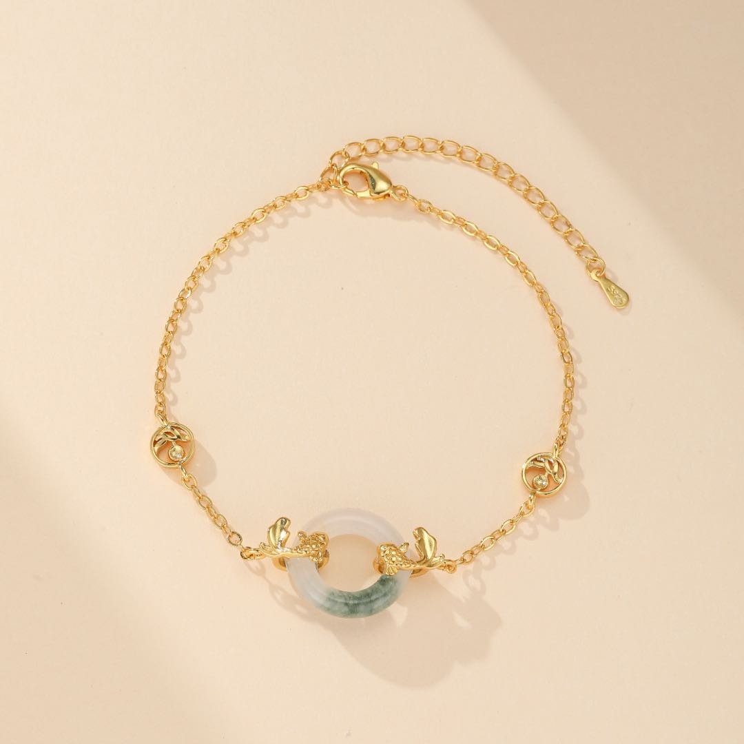 Bracelet Jade Carpe Koï Plaqué Or – Abondance et Prospérité - Biloria