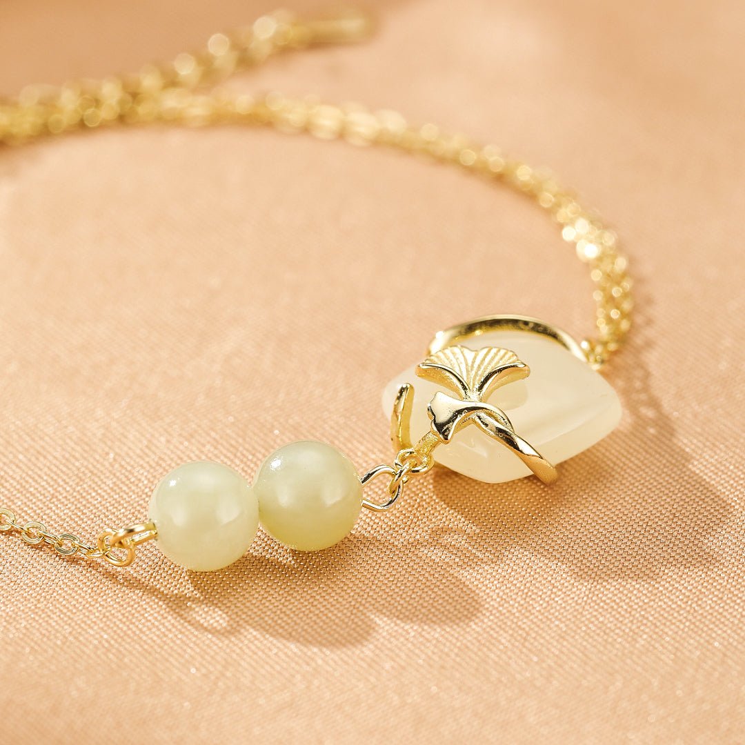 Bracelet Jade et Feuille de Ginkgo - Harmonie du Cœur - Biloria