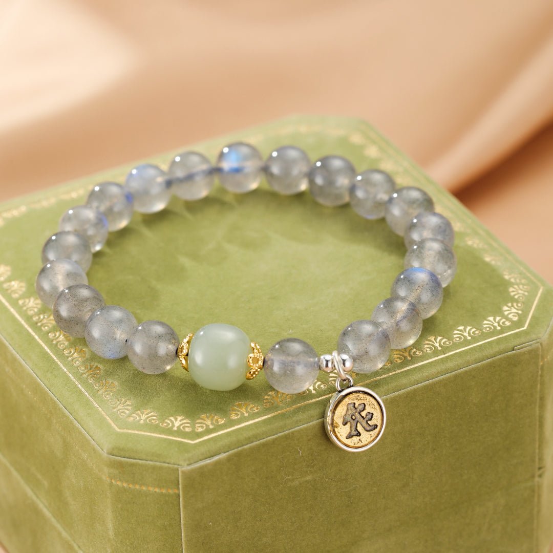 Bracelet Jade et Labradorite Protection Céleste Cheval Coq - Biloria