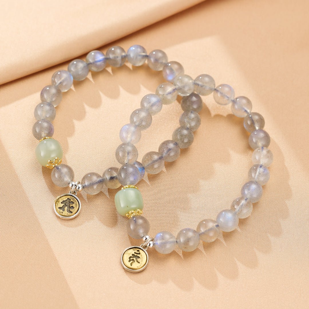 Bracelet Jade et Labradorite Protection Céleste Cheval Coq - Biloria