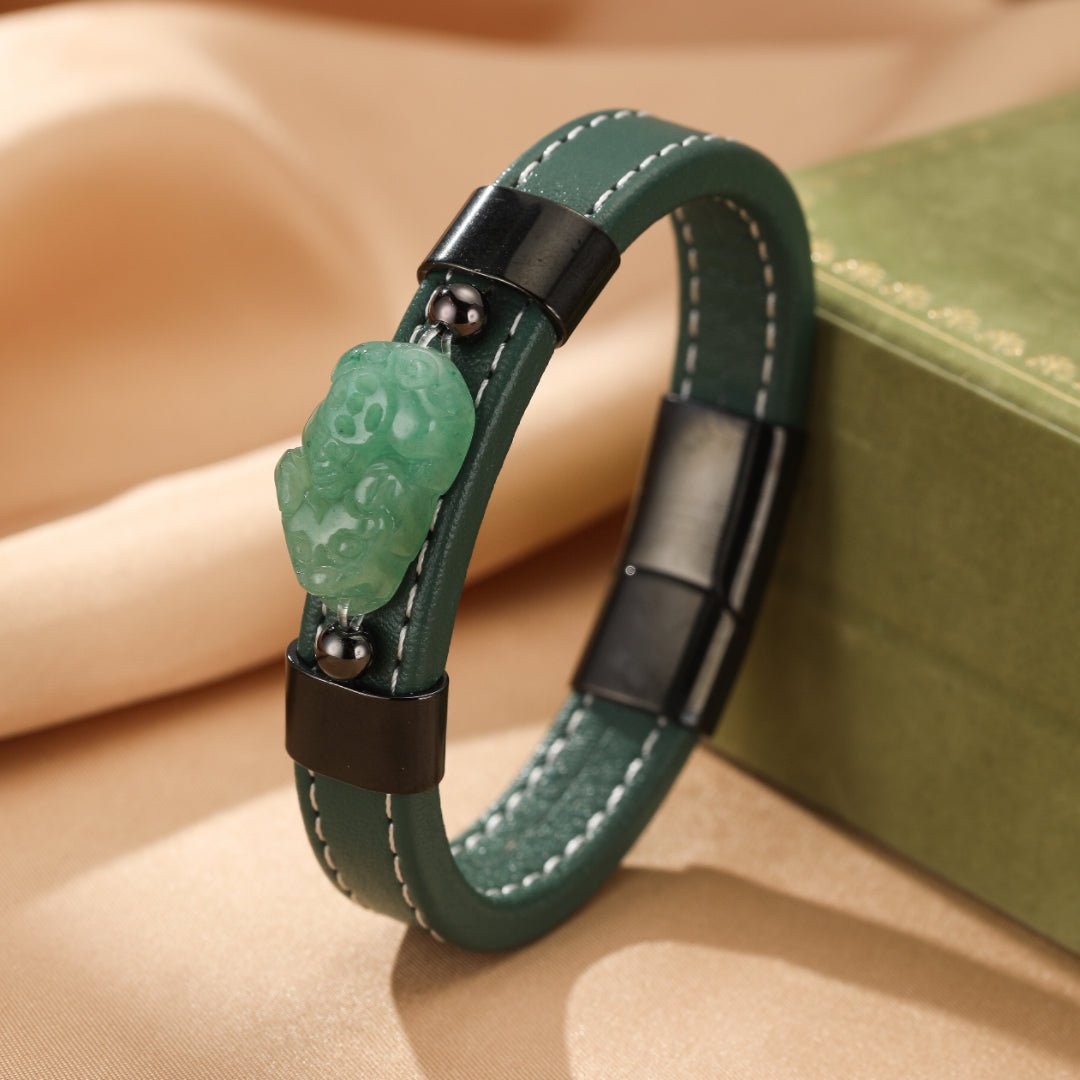 Bracelet Jade et Pi Xiu en Cuir et Acier Inoxydable - Biloria