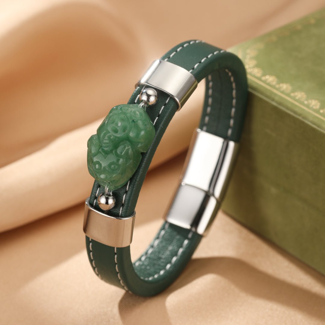 Bracelet Jade et Pi Xiu en Cuir et Acier Inoxydable - Biloria