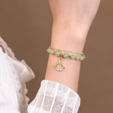 Bracelet Jade Feuille Ginkgo Argent Plaqué Or - Biloria