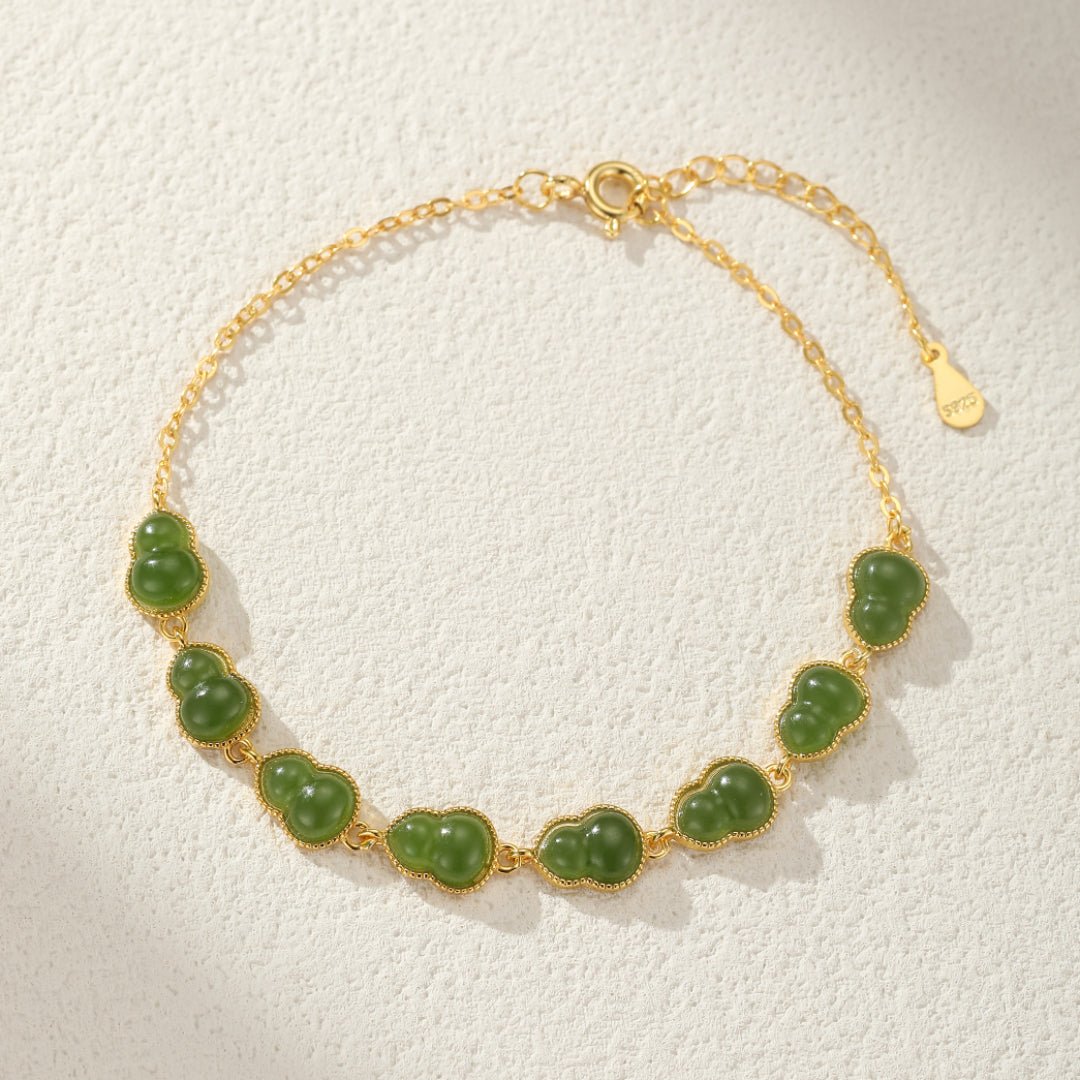 Bracelet Jade Gourde Porte-Bonheur Argent Plaqué Or - Biloria
