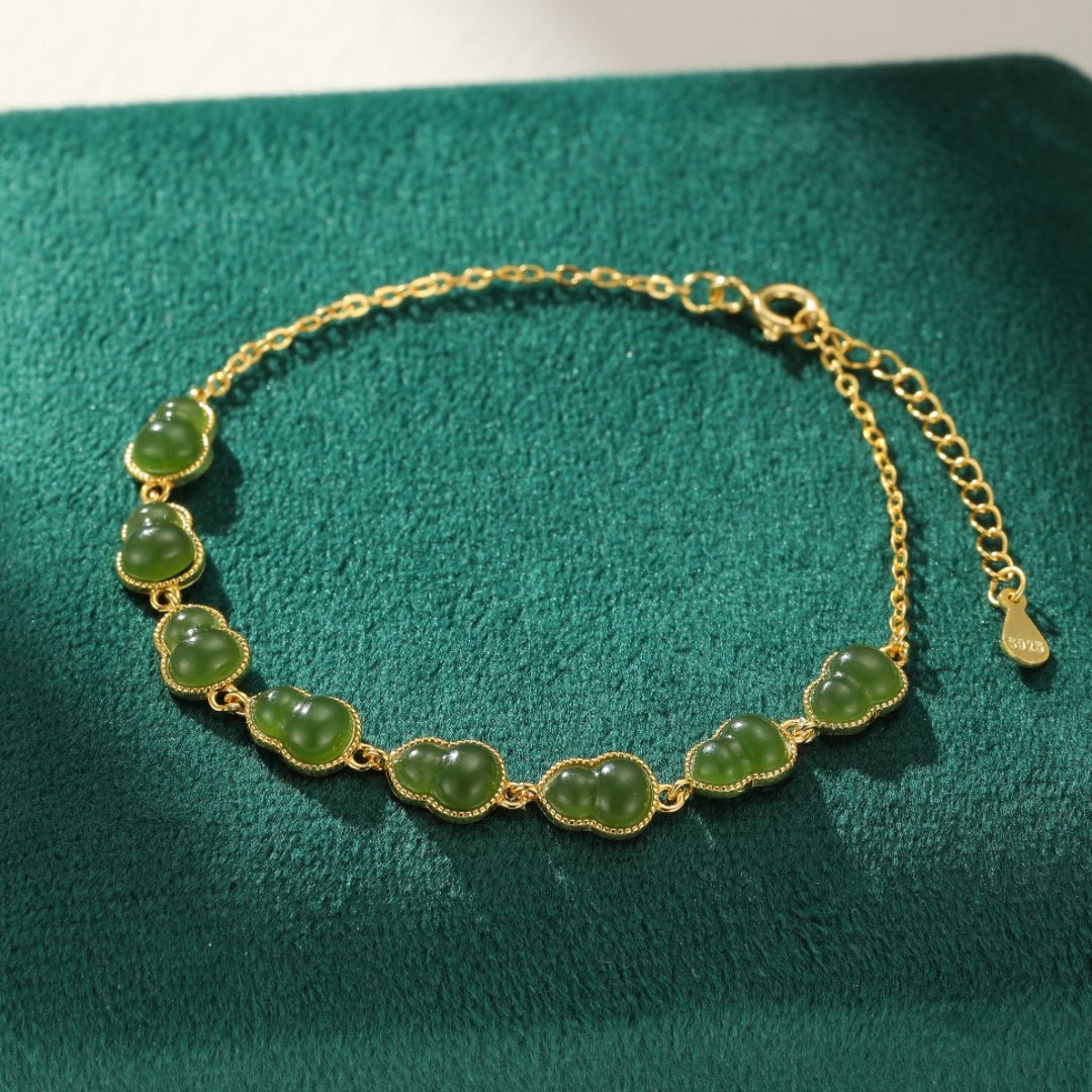 Bracelet Jade Gourde Porte-Bonheur Argent Plaqué Or - Biloria