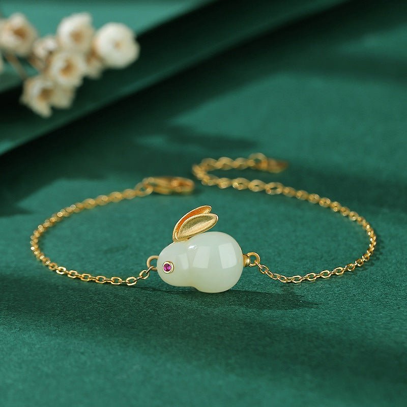 Bracelet Jade Lapin Argent Plaqué Or – Sagesse & Harmonie - Biloria