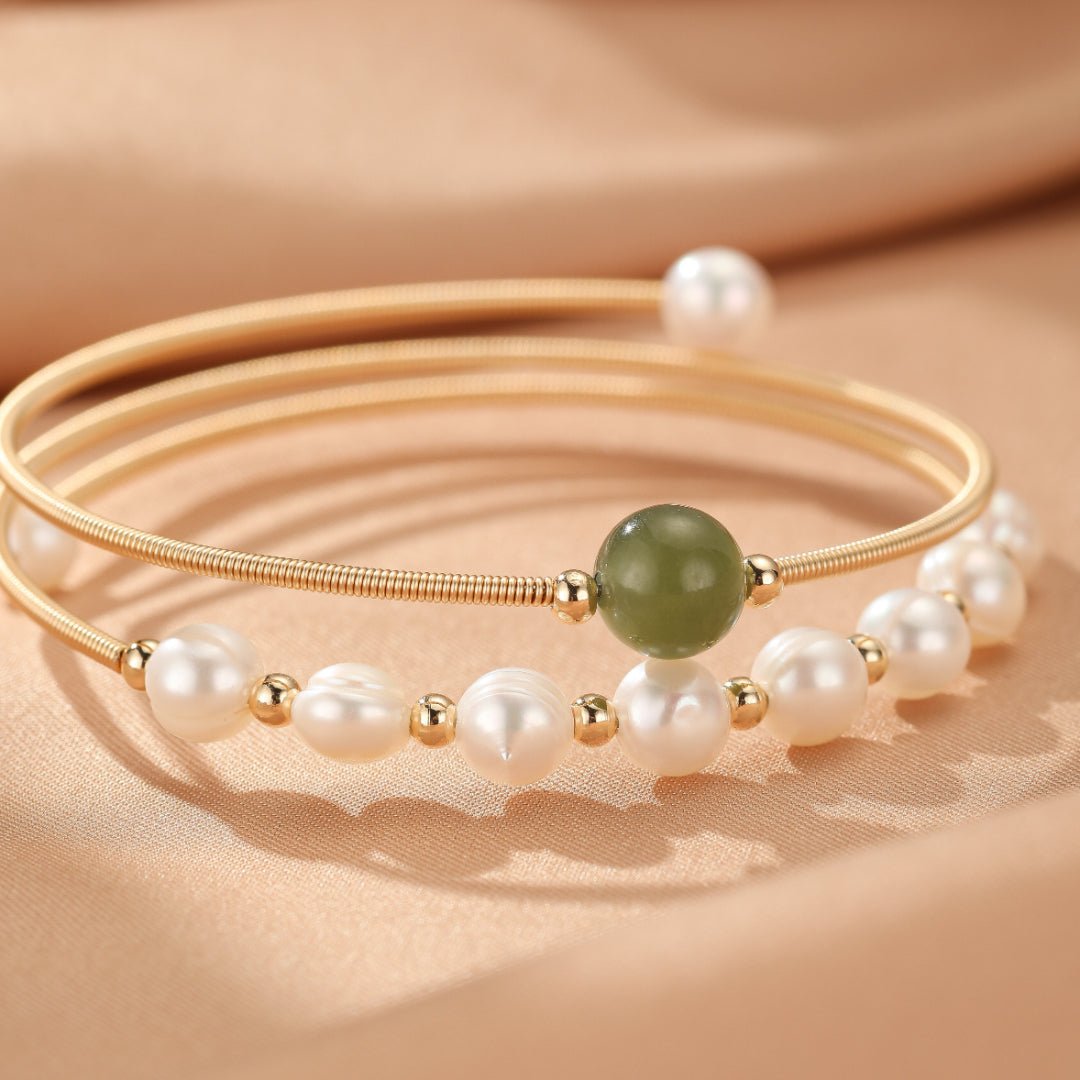 Bracelet Jade Néphrite et Perle – Bijou Naturel - Biloria