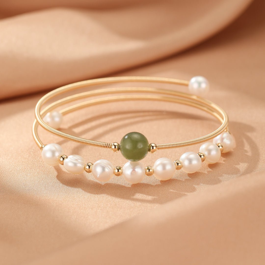 Bracelet Jade Néphrite et Perle – Bijou Naturel - Biloria