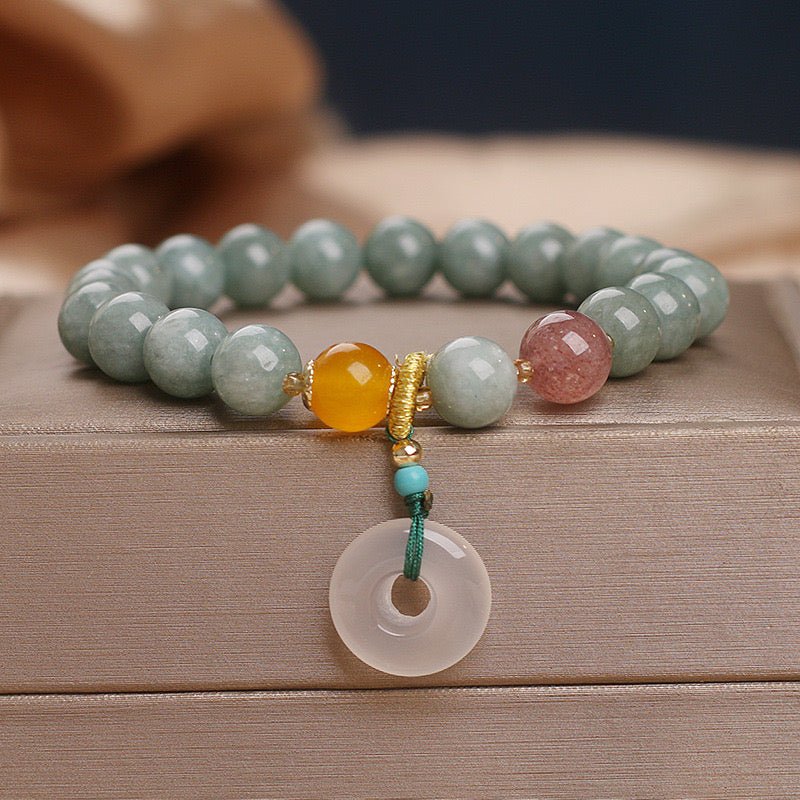 Bracelet Jade Vert et Blanc 8mm - Fait Main - Biloria