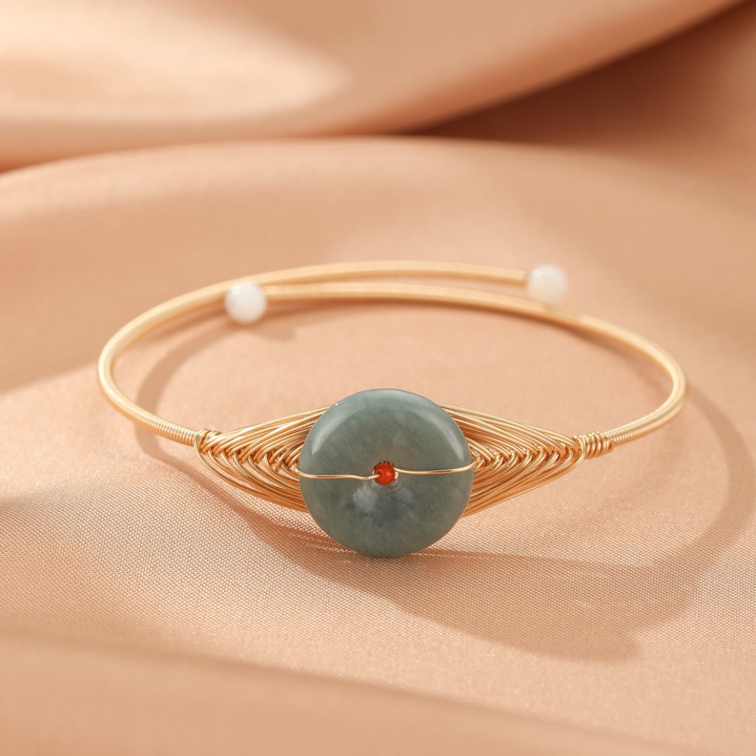 Bracelet Jadéite Jonc 15 mm Plaqué Or 14K – Cadeau Harmonie - Biloria