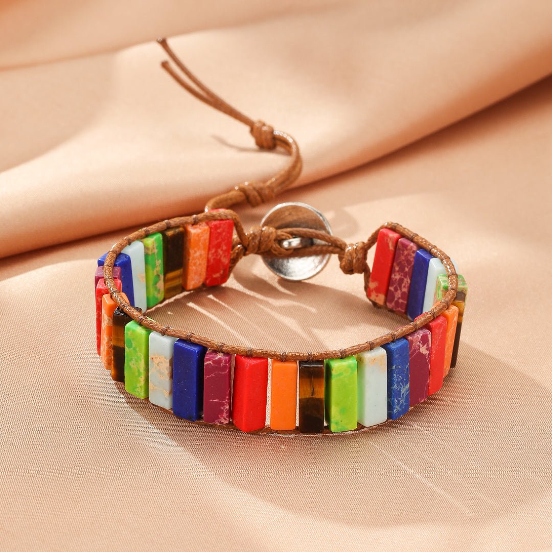Bracelet Jaspe Chakras en Pierres Rectangulaires - Cadeau Bien-Être - Biloria