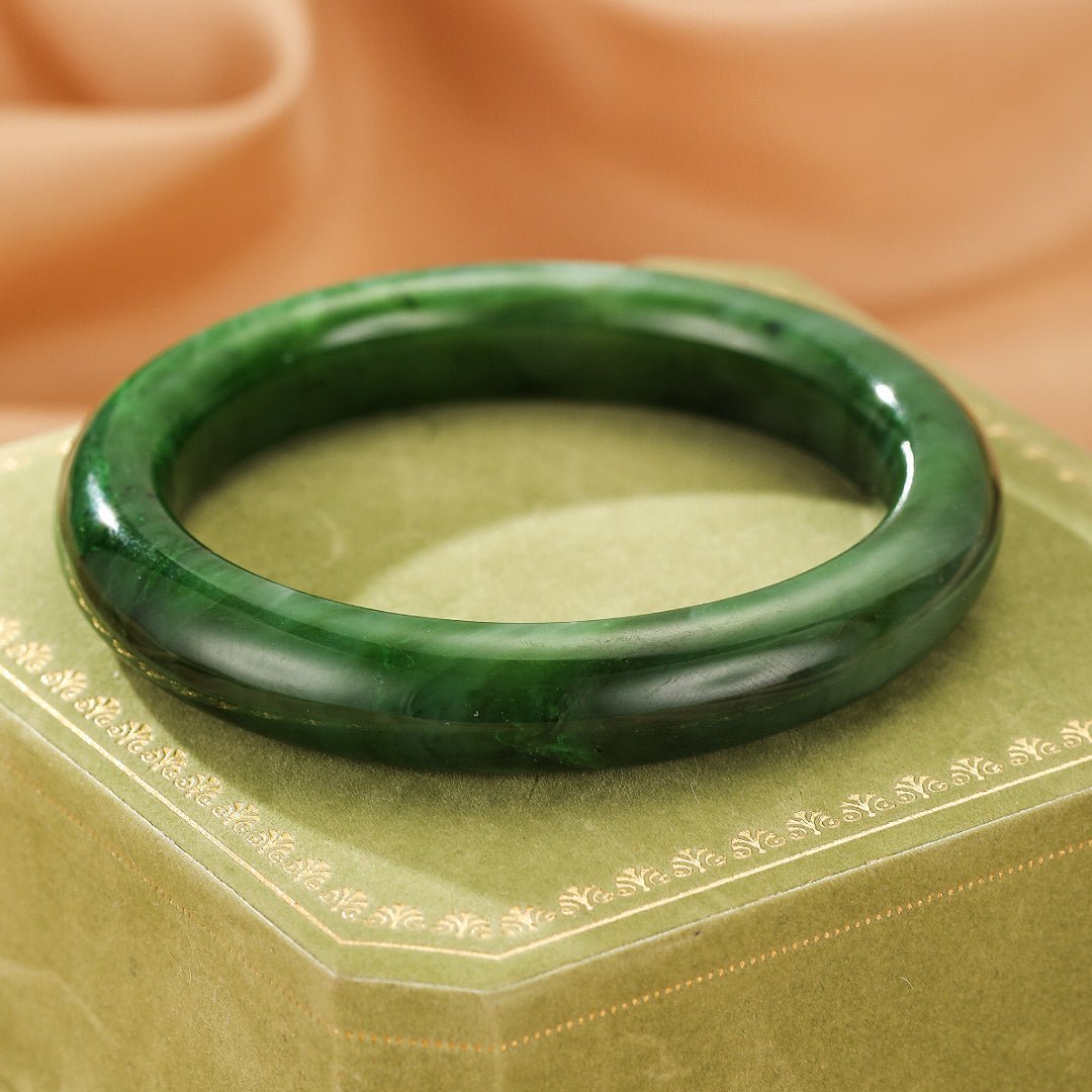 Bracelet Jonc en Jade Vert Forêt – Pierre de Protection - Biloria