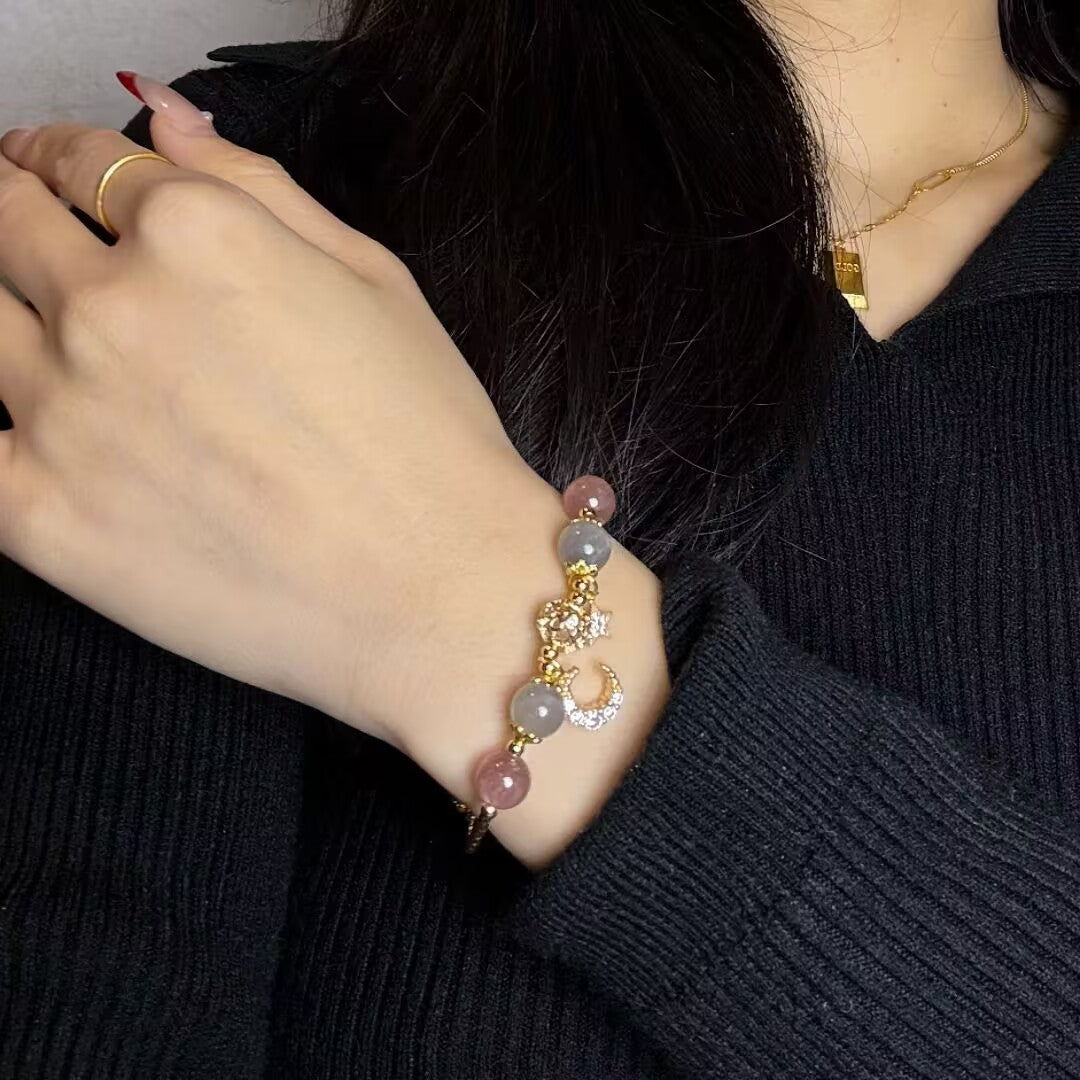 Bracelet Labradorite et Quartz Fraise pour la Sérénité - Biloria