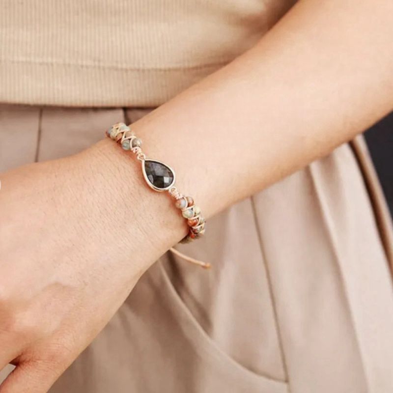 Bracelet Labradorite Jaspe Ajustable – Vitalité - Biloria