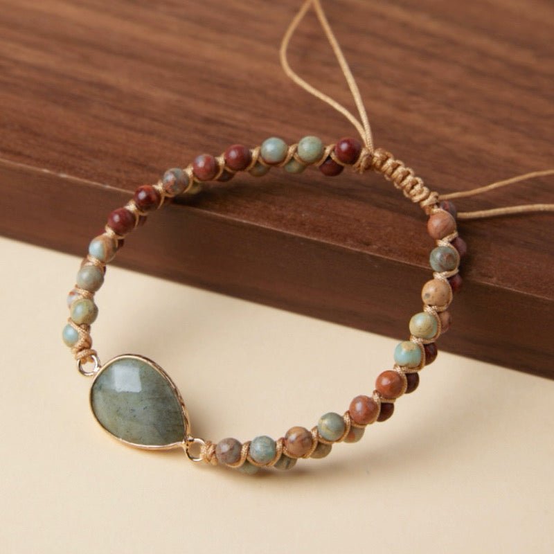 Bracelet Labradorite Jaspe Ajustable – Vitalité - Biloria
