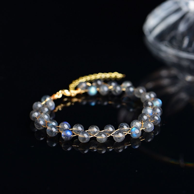 Bracelet Labradorite Luna Argent Plaqué Or Protection Intuition - Biloria