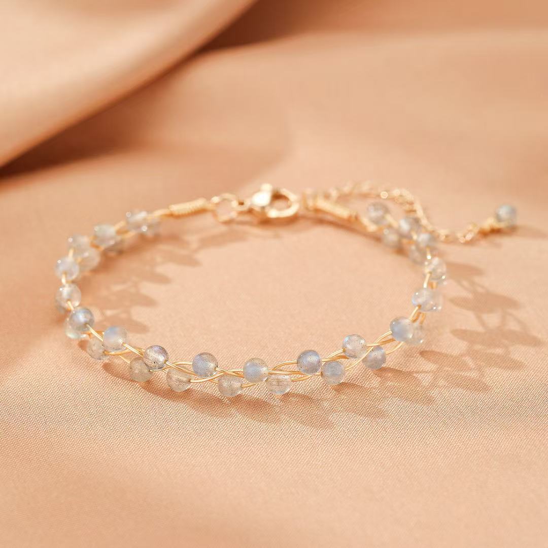 Bracelet Labradorite Luna Argent Plaqué Or Protection Intuition - Biloria