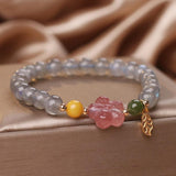 Bracelet Labradorite Quartz Fraise Feuille Dorée - Énergie Céleste - Biloria
