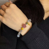 Bracelet Labradorite Quartz Fraise Feuille Dorée - Énergie Céleste - Biloria