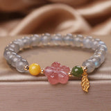 Bracelet Labradorite Quartz Fraise Feuille Dorée - Énergie Céleste - Biloria