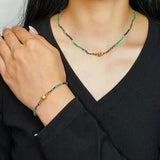 Bracelet Lapis-Lazuli et Jade Vert Main Protectrice Argent Plaqué Or - Biloria
