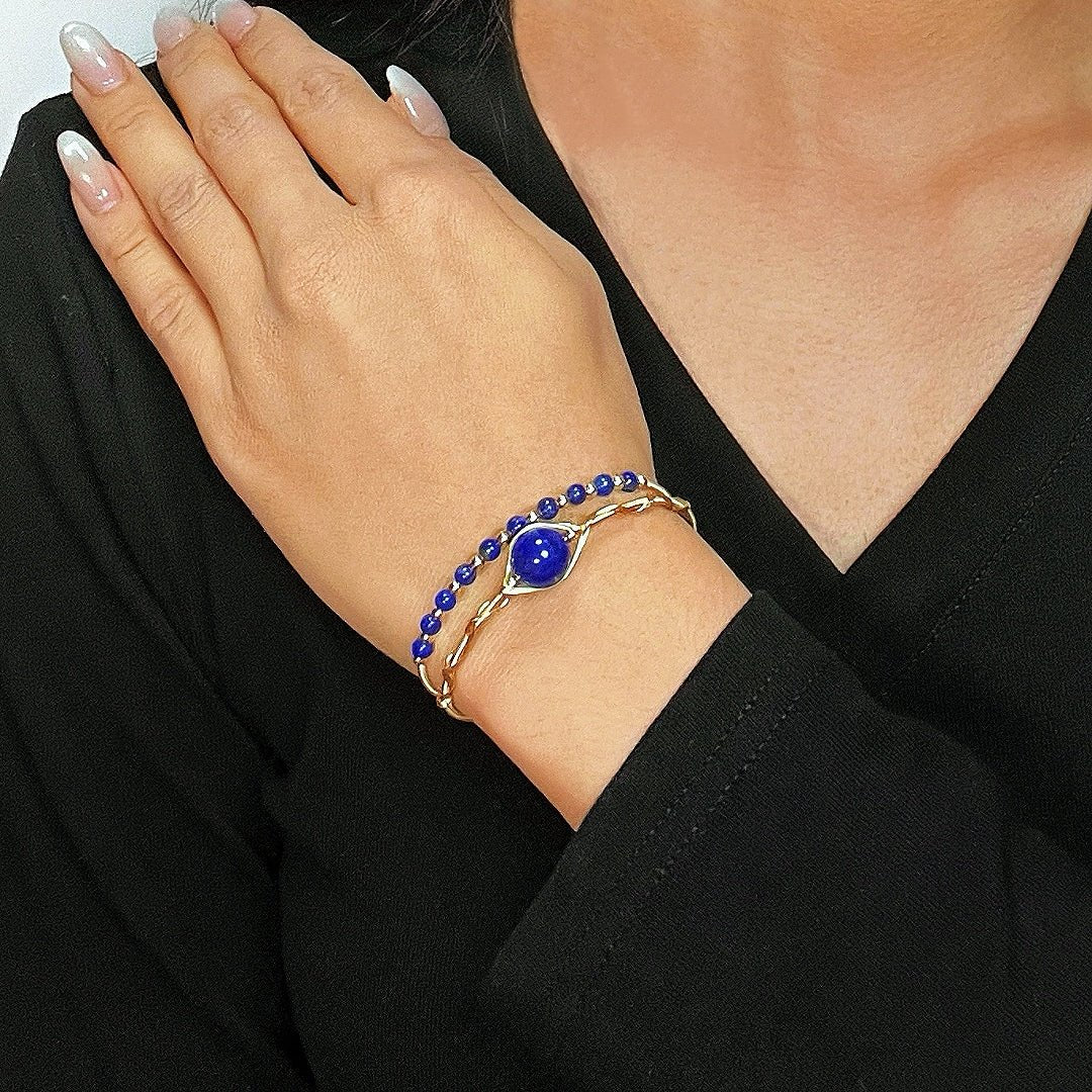 Bracelet Lapis Lazuli Œil Protecteur - Bijou Intuitif Argent Plaqué Or - Biloria
