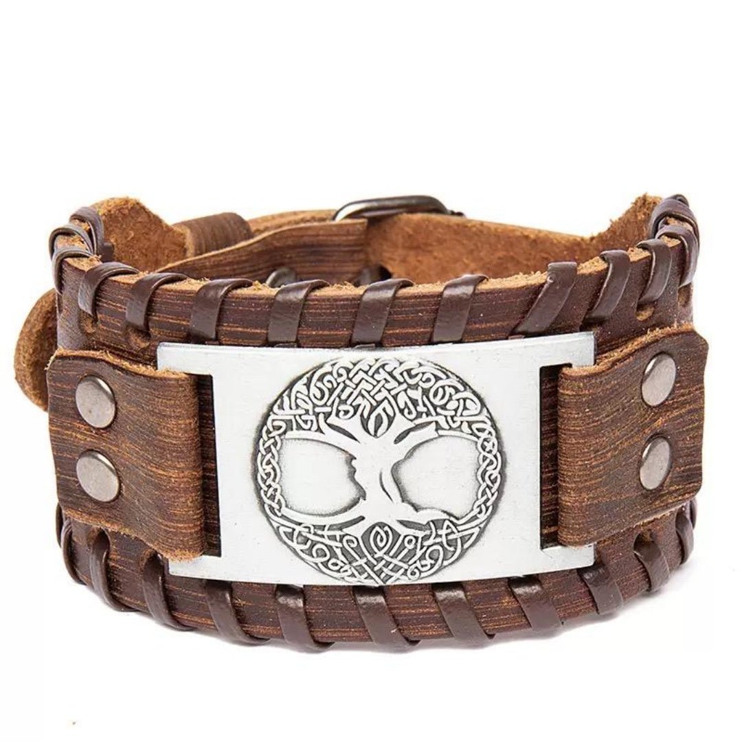 Bracelet Large Arbre de Vie Celtique en Cuir Tressé - Biloria
