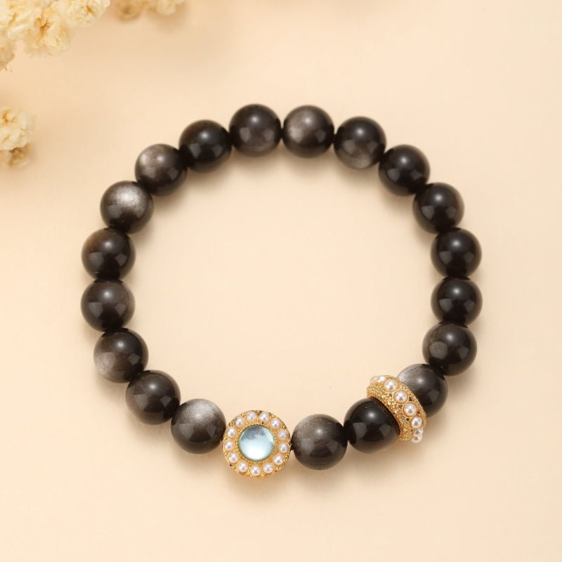 Bracelet lithothérapie Obsidienne et Aigue Marine - Biloria