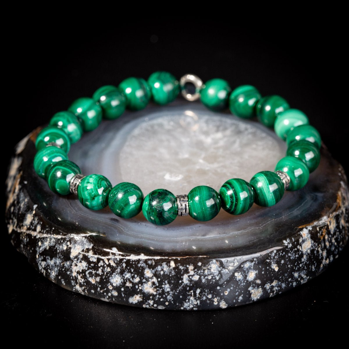 Bracelet Malachite Homme Argent 925 – Protection et Élégance - Biloria