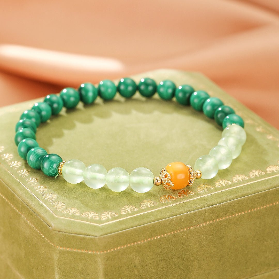 Bracelet Malachite Préhnite Ambre pour Harmonie et Sérénité - Biloria
