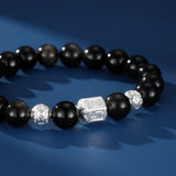 Bracelet Obsidienne Homme Argent Mantra Tibétain - Biloria