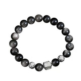 Bracelet Obsidienne Homme Argent Mantra Tibétain - Biloria