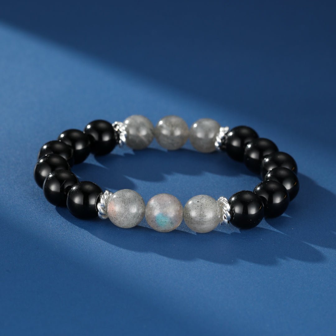 Bracelet Obsidienne Labradorite Homme Argent 925 - Biloria