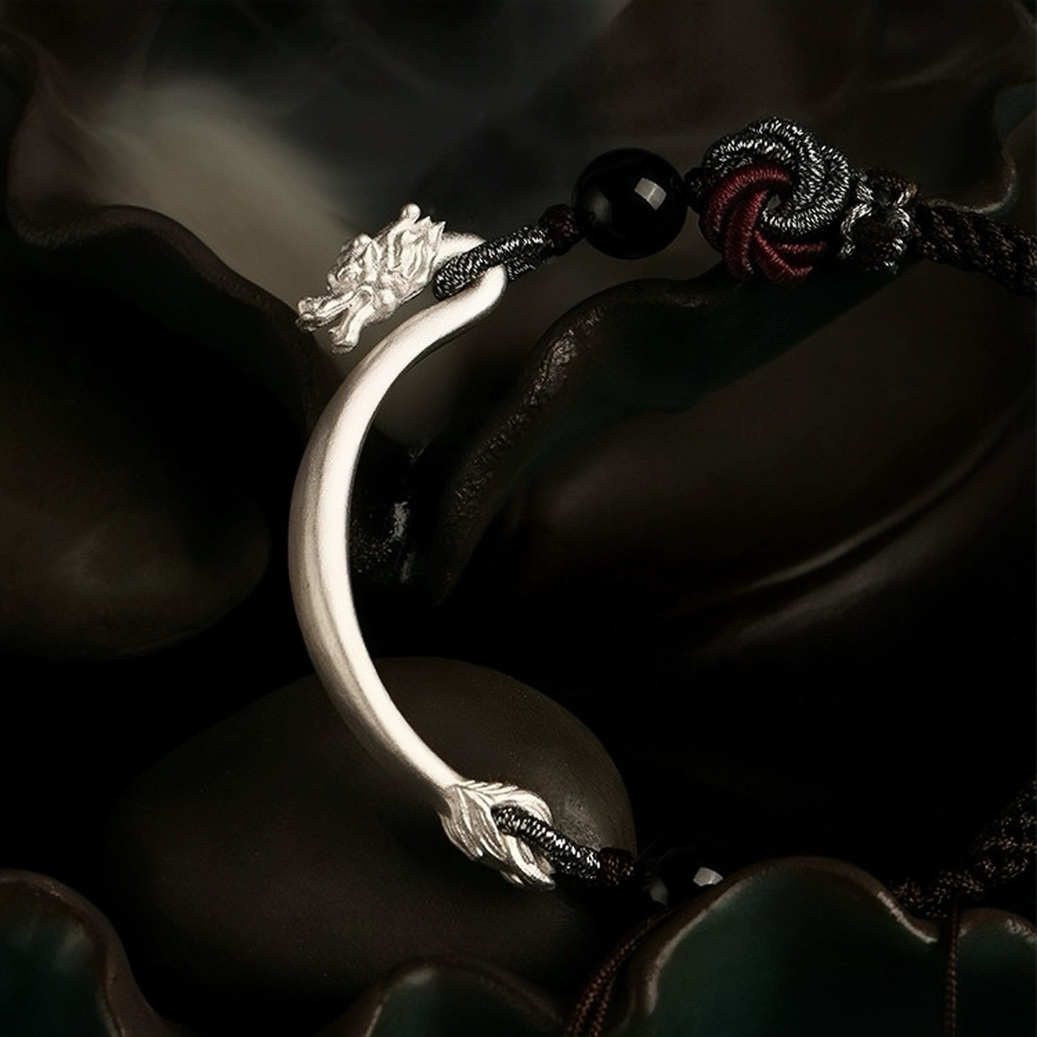 Bracelet Obsidienne Mandala Homme Argent 925 Protection - Biloria