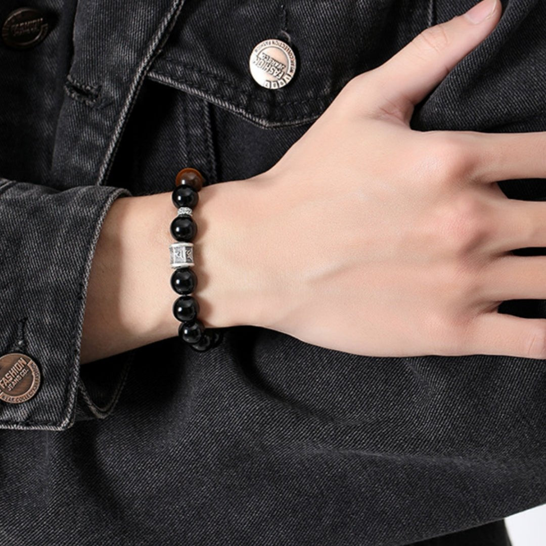 Bracelet Obsidienne Œil de Tigre Argent Protection Force Intérieure - Biloria