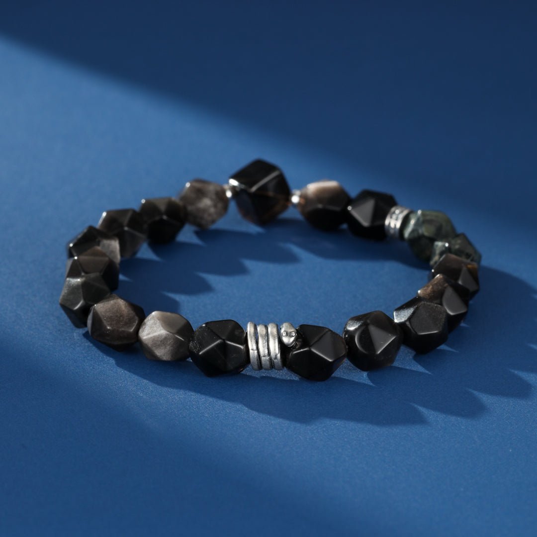 Bracelet Obsidienne Quartz Fumé Jaspe Kambaba Serpent Argent - Biloria
