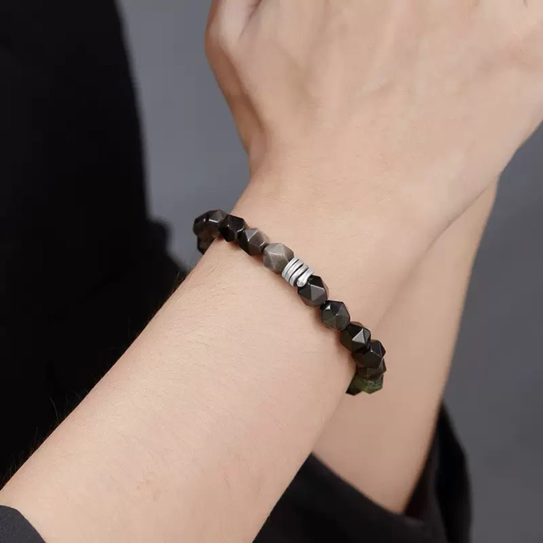 Bracelet Obsidienne Quartz Fumé Jaspe Kambaba Serpent Argent - Biloria