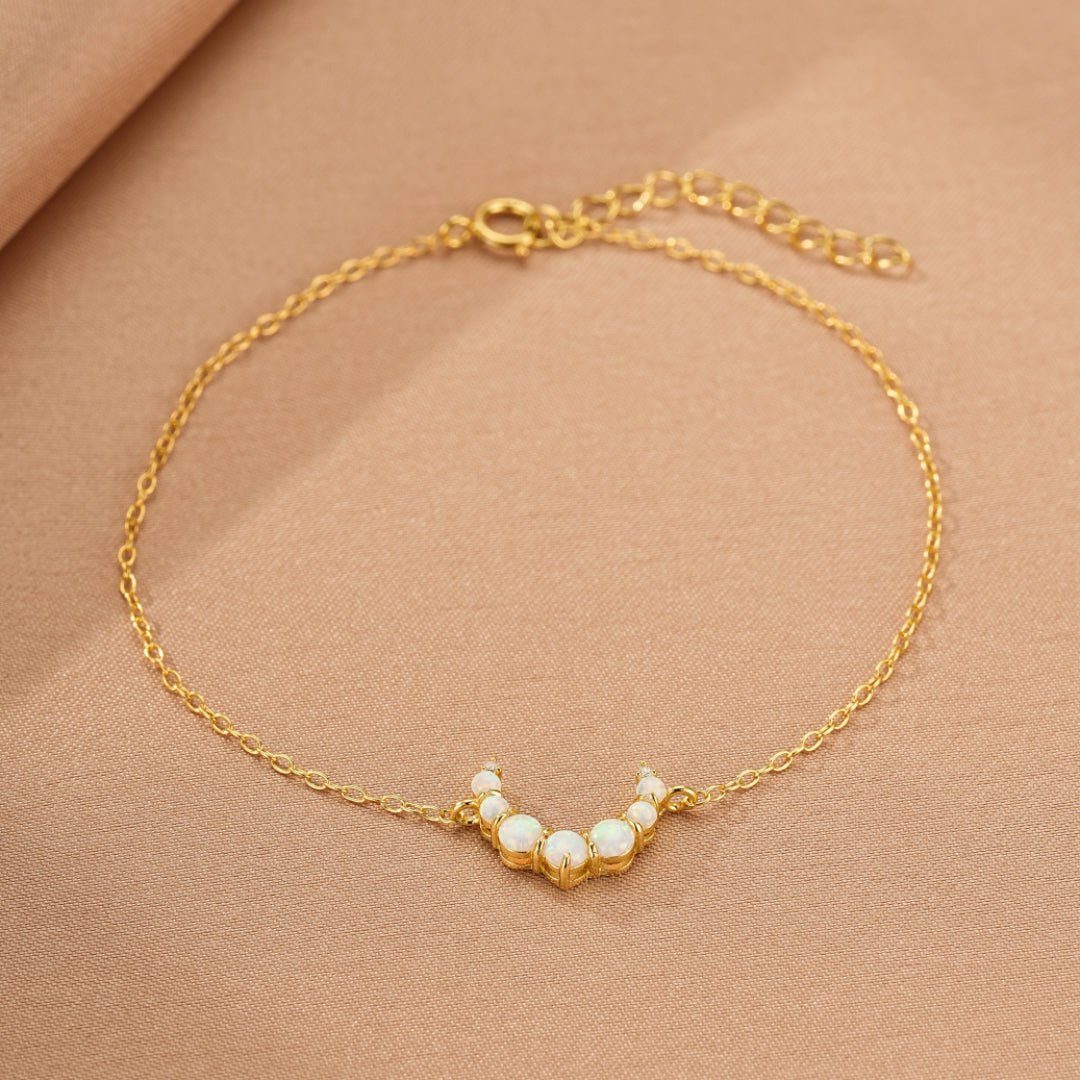 Bracelet Opale Croissant Lune Argent Plaqué Or 18K - Biloria